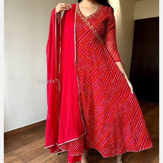 Red Anarkali Kurta Set With Angrakha Style For Women