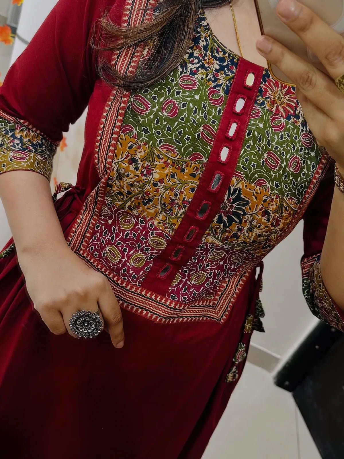 maroon embroidered a-line kurta pant set for women | ethnic festive wear kurta with pants