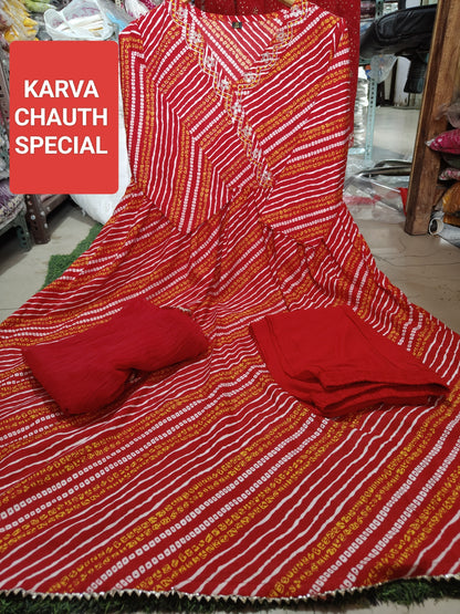 Red Anarkali Kurta Set With Angrakha Style For Women