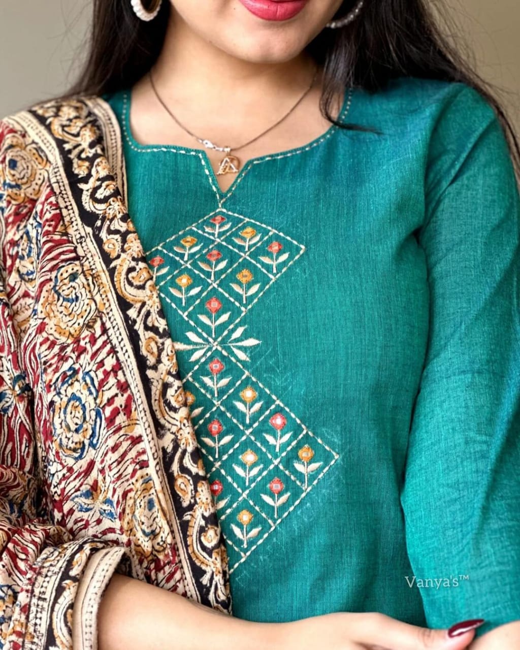 pure handloom south cotton hand printed chitrkari dupatta and pant