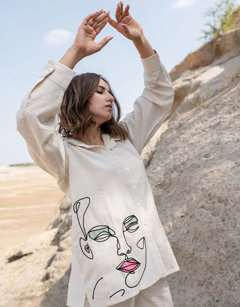 off white embroidered cotton flex co-ord set