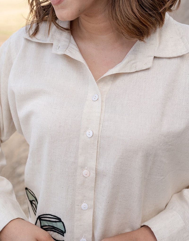 off white embroidered cotton flex co-ord set