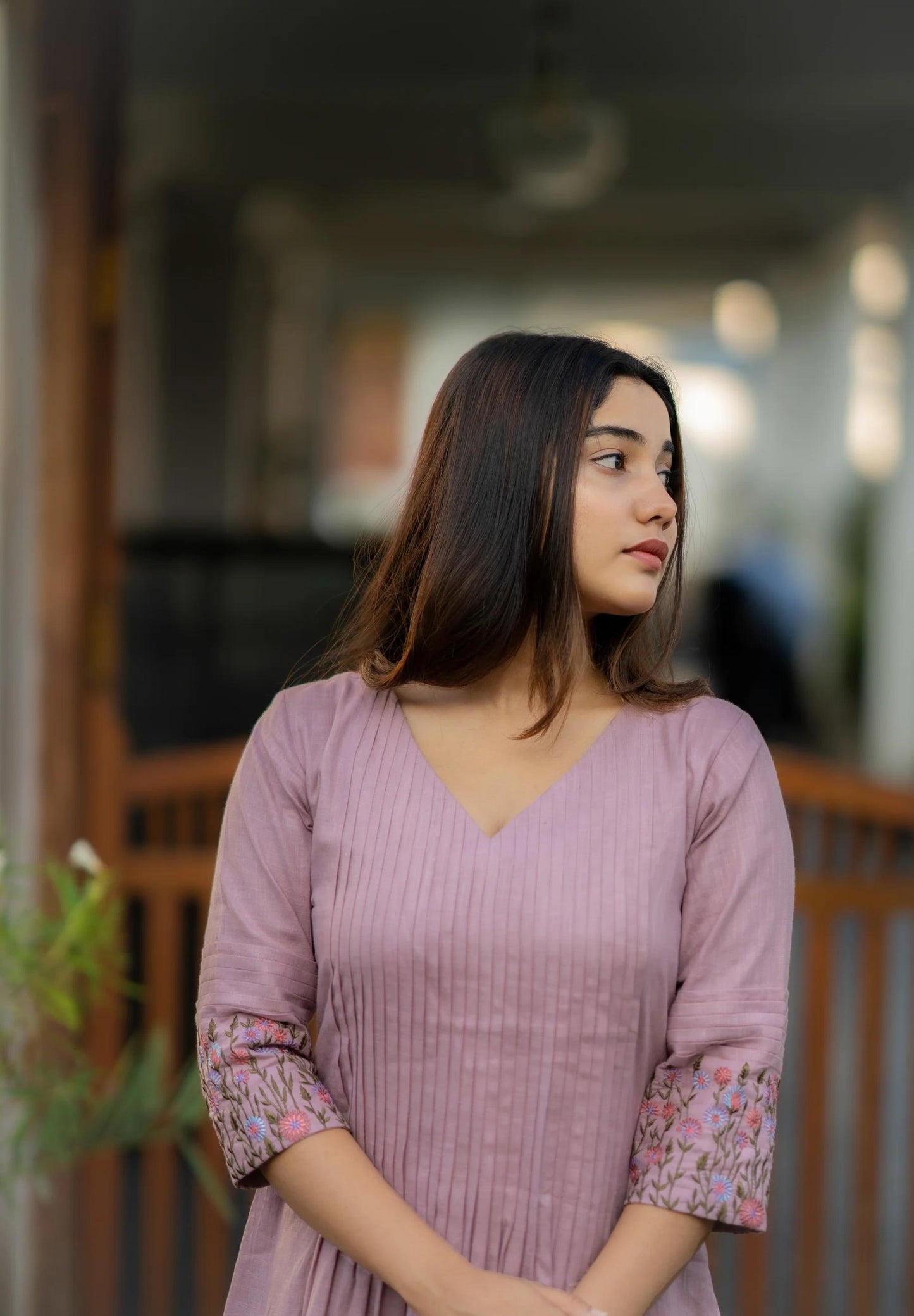 dusty lavender embroidered printx work cotton anarkali gown