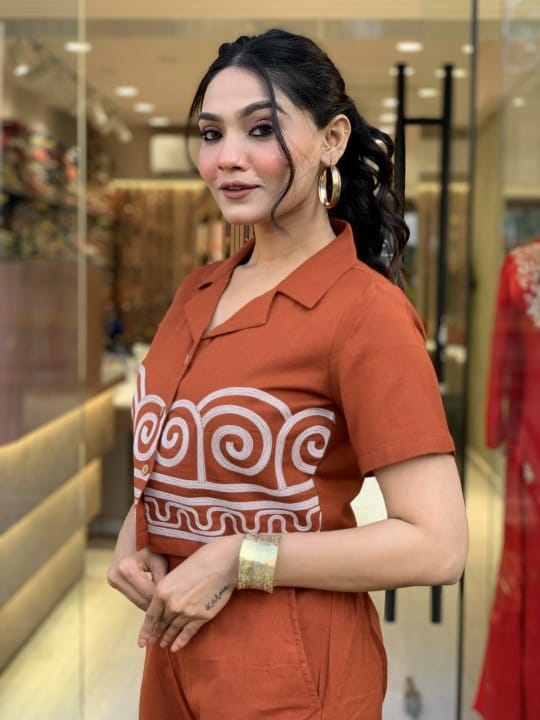 beautiful stylish embroidered cotton cord set for women