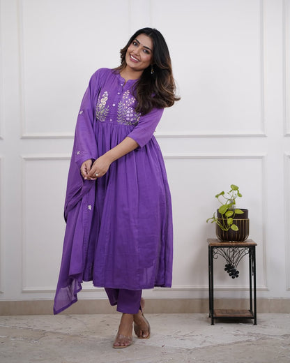 Graceful Purple Anarkali Suit with Subtle Floral Embroidery