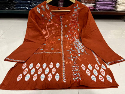 Rust Embroidered Floral Cotton Co-ord Set