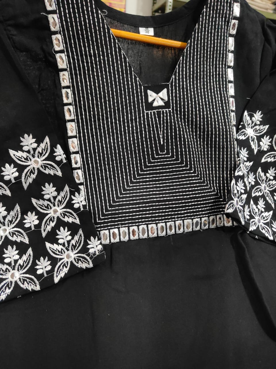 black embroidered floral & geometric kurta and pant set