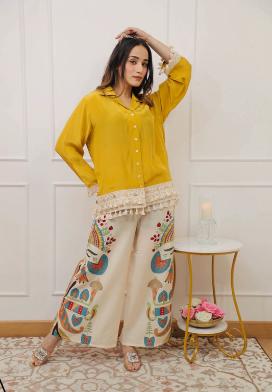Yellow Boho Embroidered Coord Set