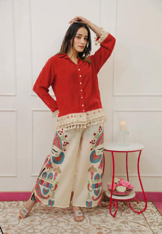 Red Boho Embroidered Coord Set